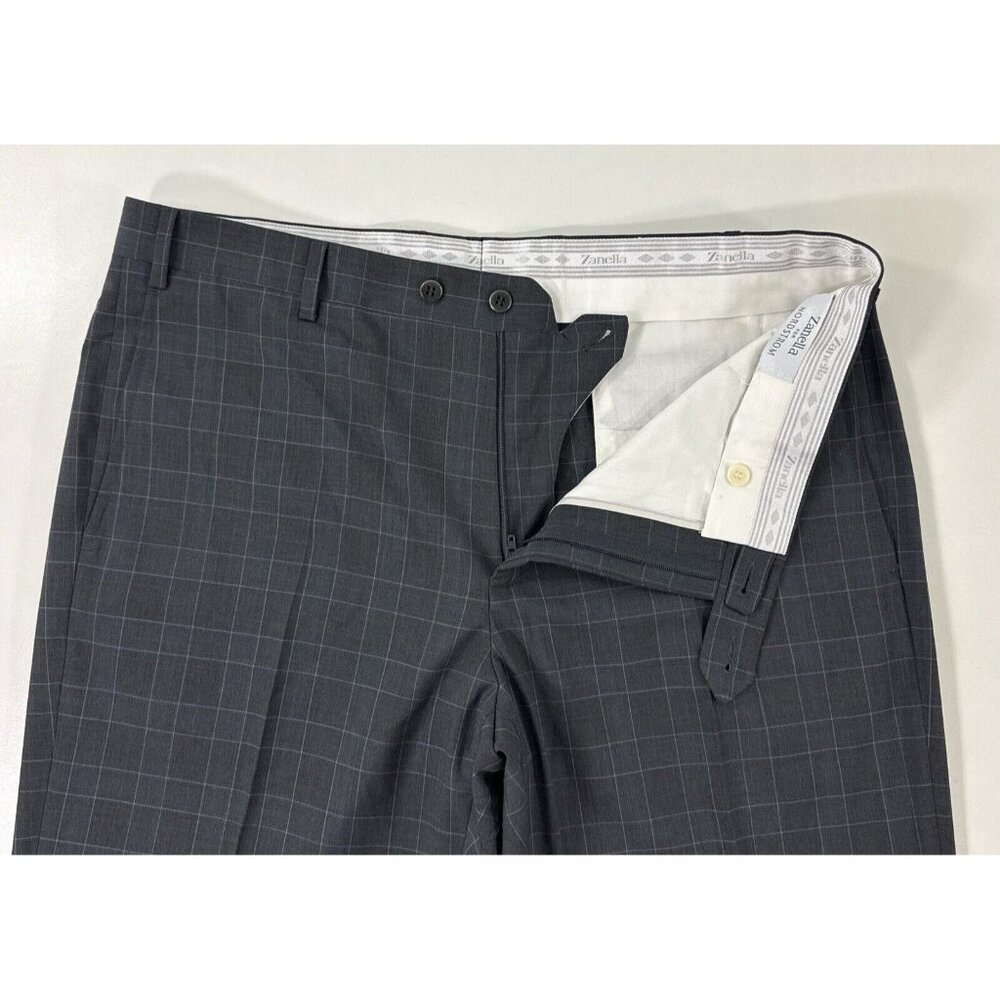 Zanella Parker Wool Dress Pants Mens Size 38x29 Slacks Trousers Gray Blue Cuffed